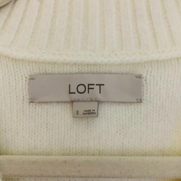 LOFT Sweater Vest Cable Knit Oversized V-Neck Whisper White Preppy Academia - Picture 11 of 14